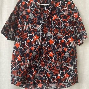 Stylish Men's Star Pattern Shirt - Navy, Red, and White